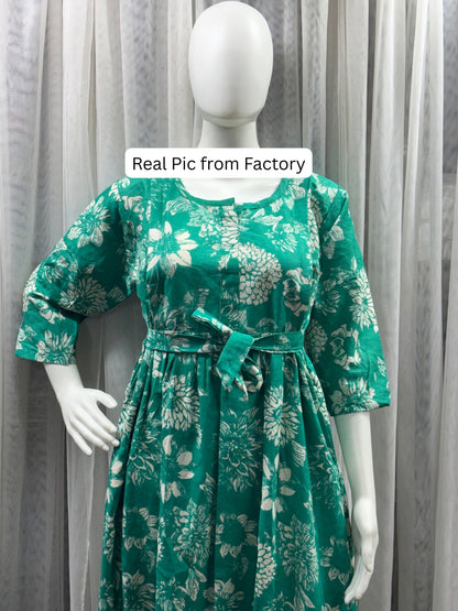 Marigold Sea Blue - Maternity Dress with Feeding Zips - Pure Cotton