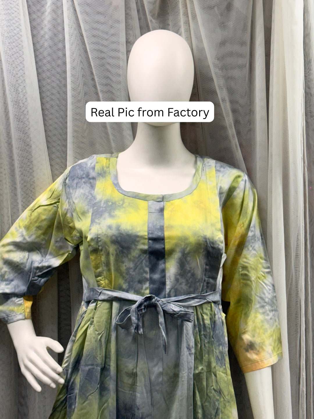 Tye Dye - Grey Green - Maternity Kurti with Feeding Zips - Soft Rayon