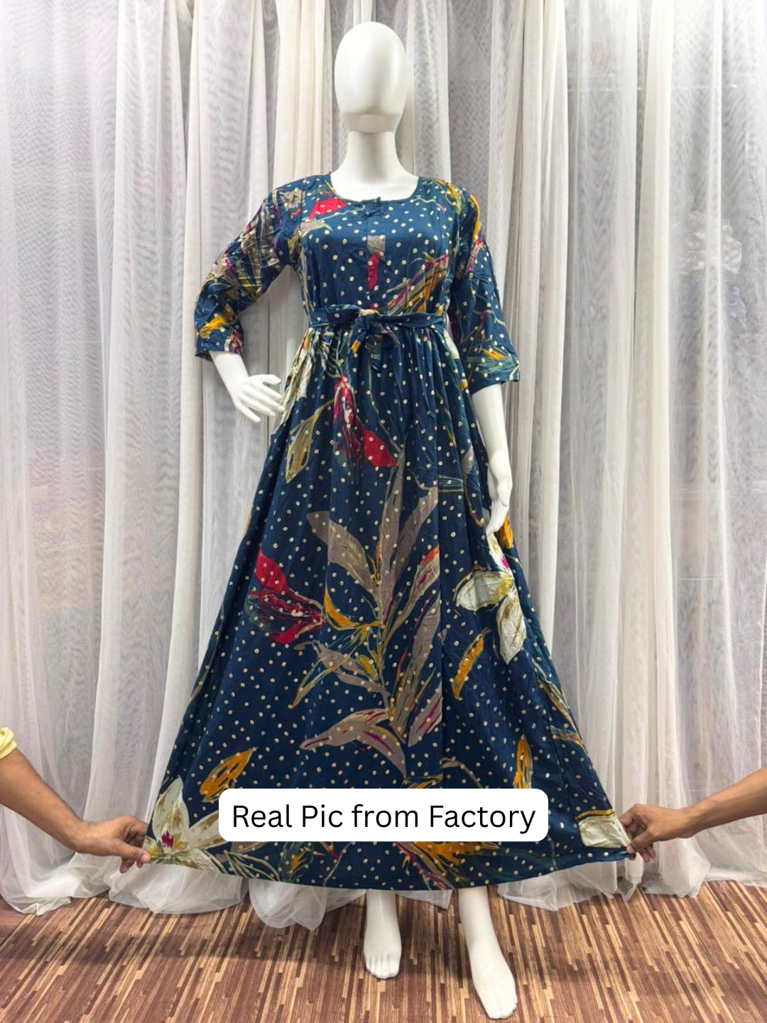 Nerium Flower - Blue - Maternity Kurti with Feeding Zips - Soft Rayon