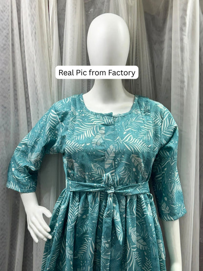 Tropical Forrest - Turqoiuse - Maternity Dress with Feeding Zips - Soft Rayon