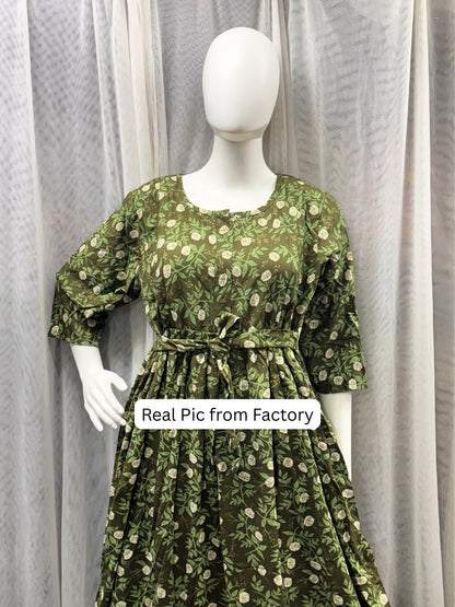 Rose Green - Maternity Kurti with Feeding Zips - Soft Rayon