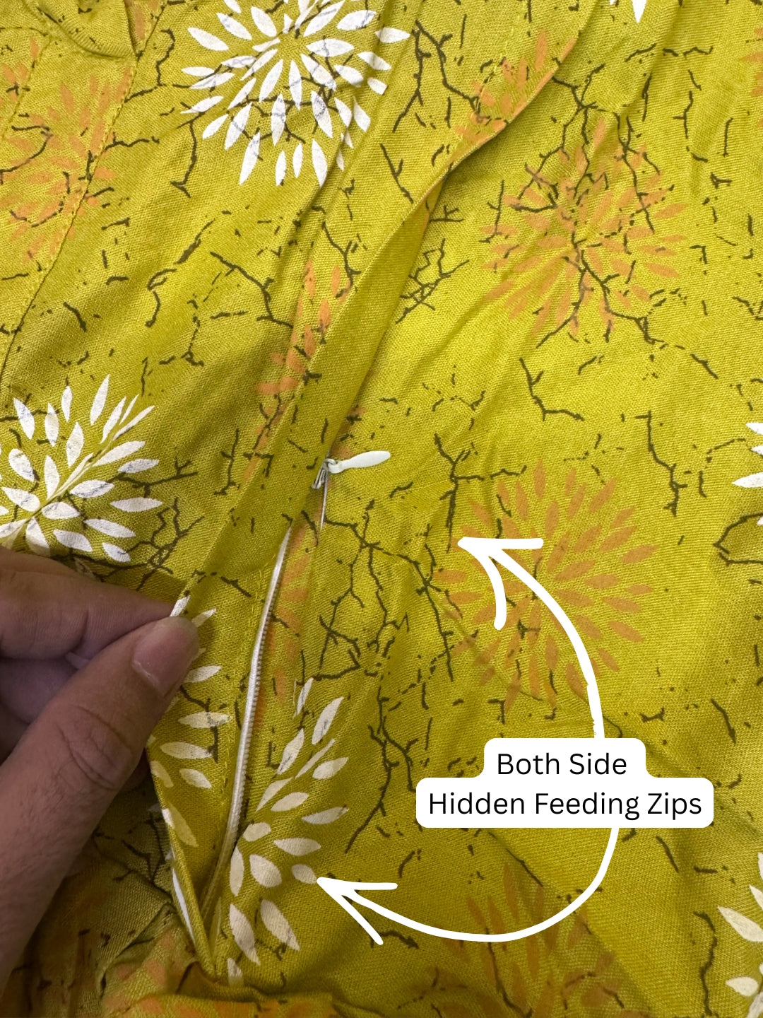 Marigold Rayon - Lemon White - Maternity Kurti with Feeding Zips - Soft Rayon
