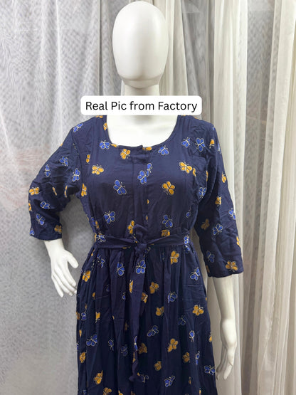 Blue Butterfly - Maternity Dress with Feeding Zips - Soft Rayon