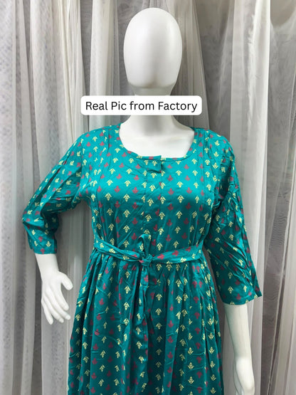Kairavi - Sea Green - Maternity Dress with Feeding Zips - Soft Rayon