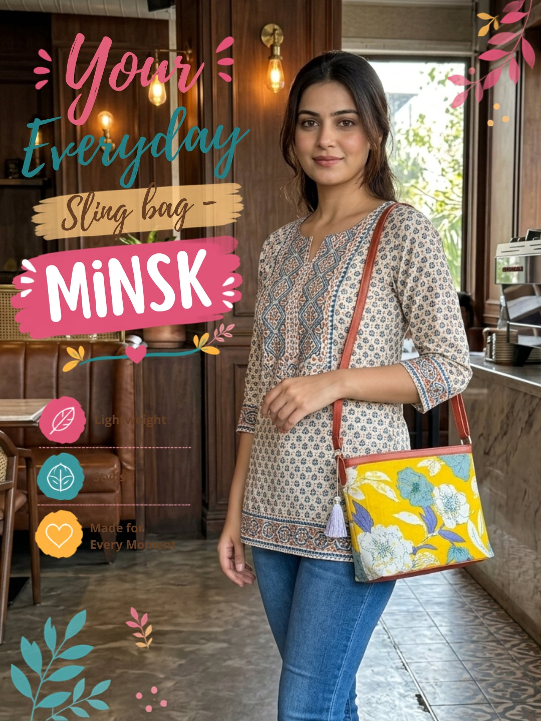 Minsk - 3 zip- Big size - Sling Bag - Mix Yellow Flower
