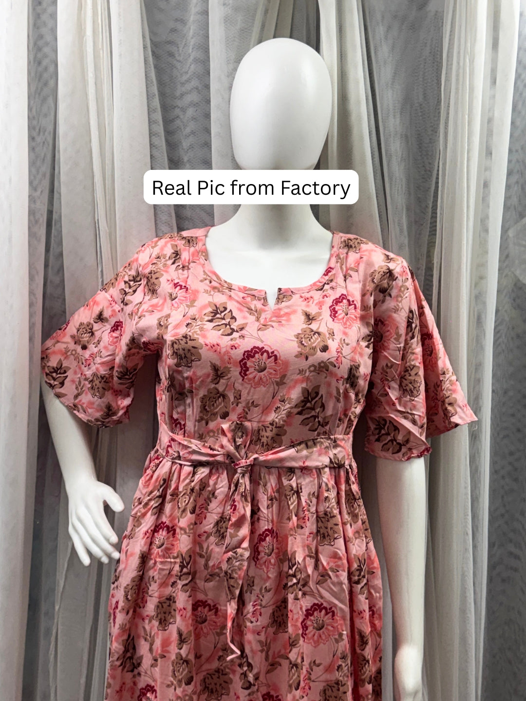 Peach Grey - Knee Length Maternity Dress with Feeding Zips - Soft Rayon