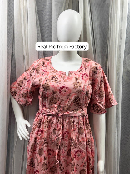 Peach Grey - Knee Length Maternity Dress with Feeding Zips - Soft Rayon
