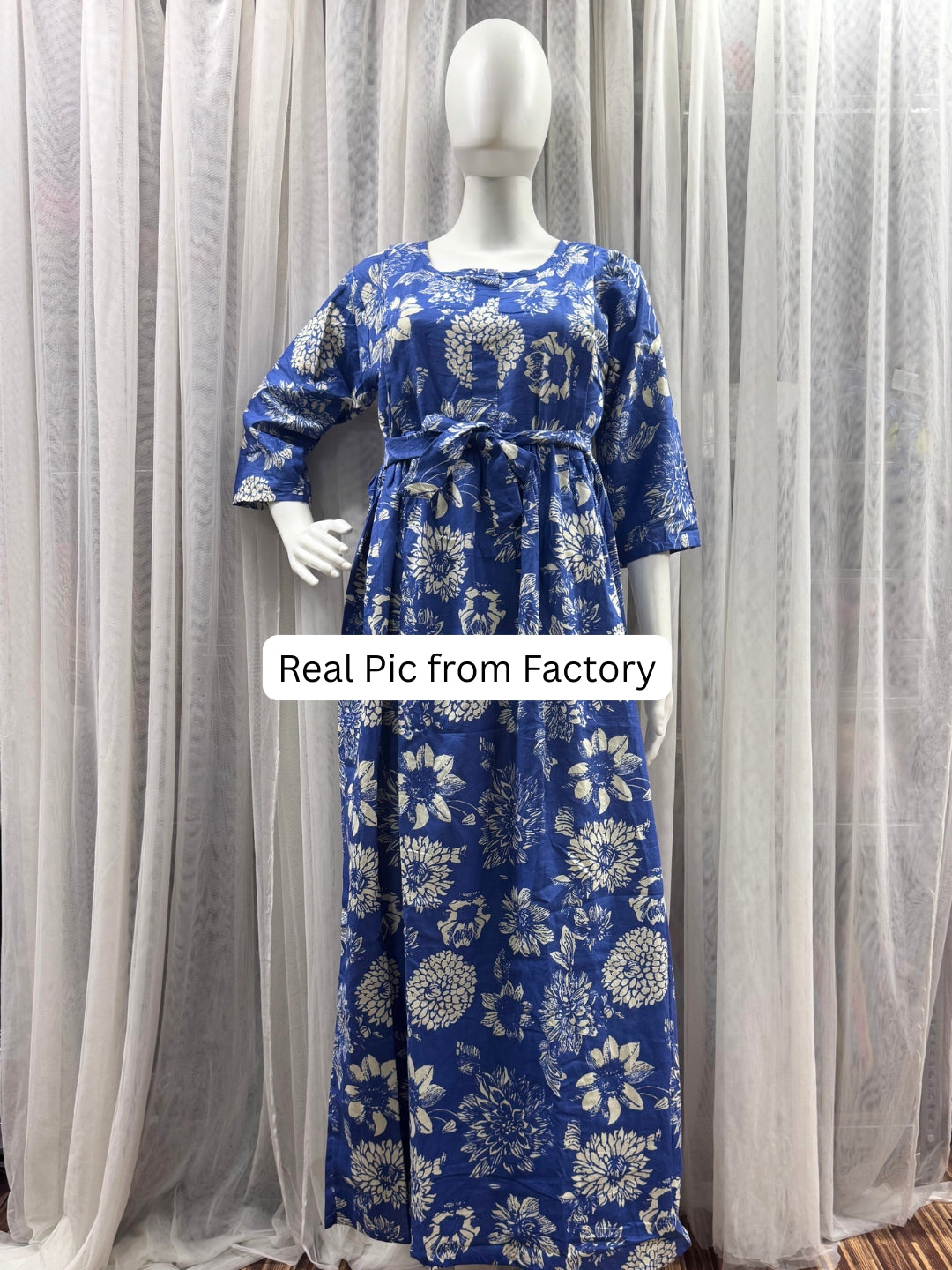 Marigold Cobalt - Maternity Dress with Feeding Zips - Pure Cotton