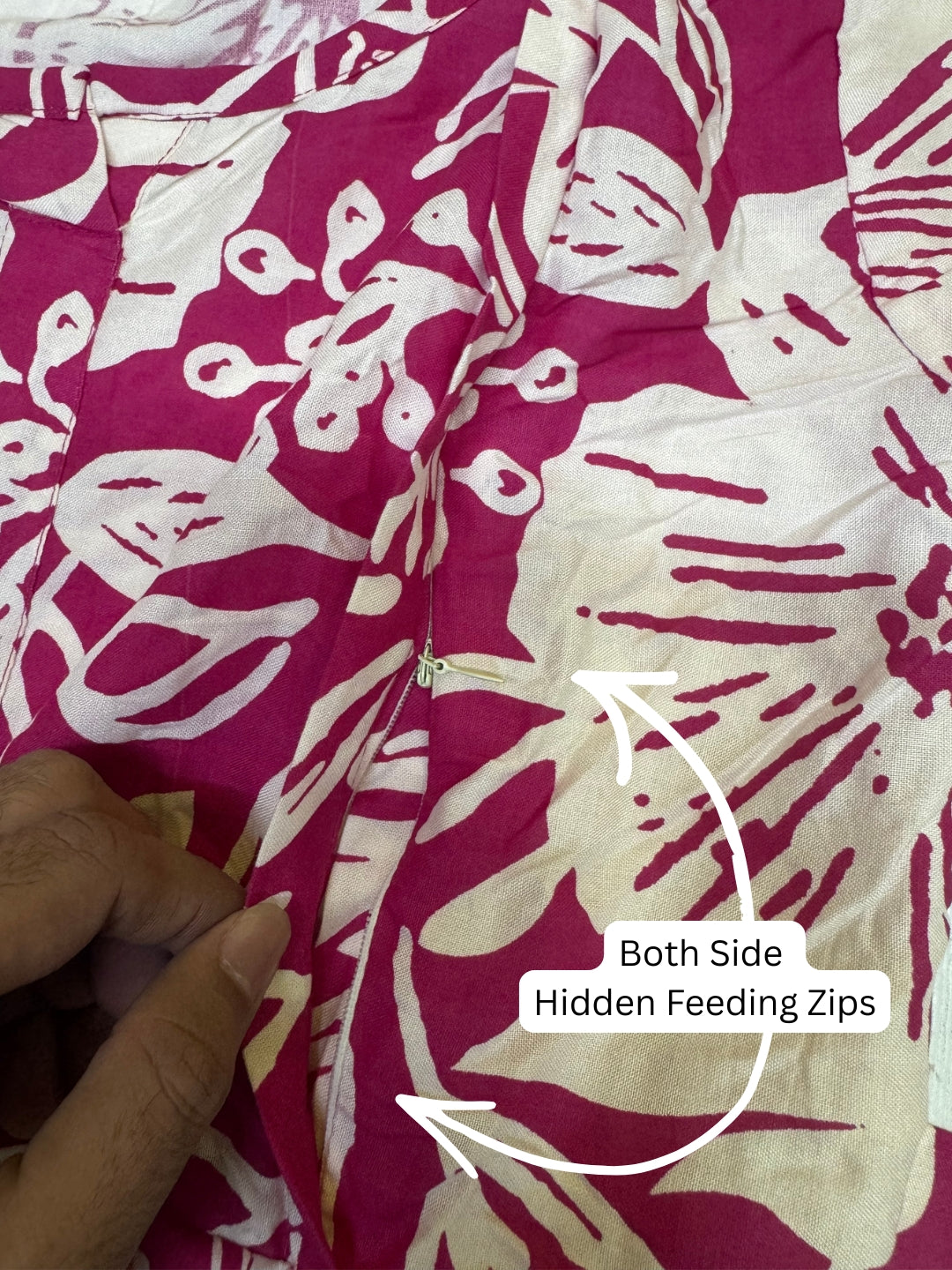 Hibiscus Pink - Knee Length Maternity Dress with Feeding Zips - Soft Rayon