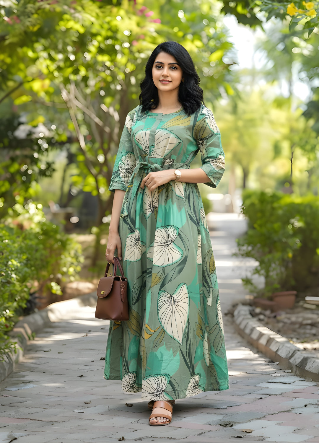 Lotus Sea Green - Maternity Kurti with Feeding Zips - Cotton Flex - Thicker Fabric