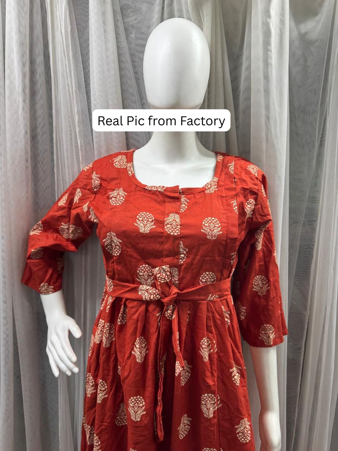 Rustic Flower - Red - Maternity Dress with Feeding Zips - Pure Cotton