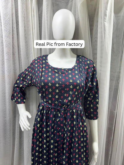 Kairavi - Blue - Maternity Dress with Feeding Zips - Soft Rayon