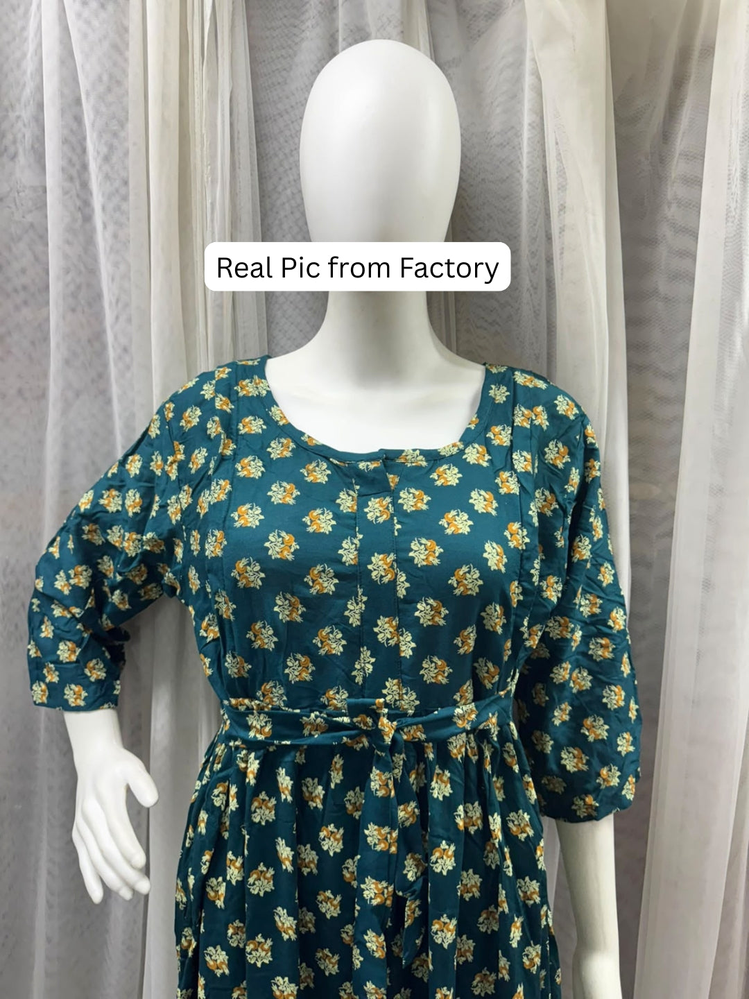 Curly Rose - Blue - Maternity Dress with Feeding Zips - Soft Rayon