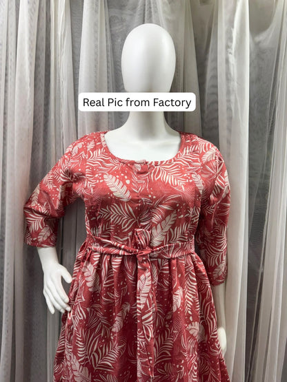 Tropical Forrest - Peach - Maternity Dress with Feeding Zips - Soft Rayon