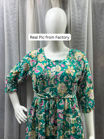 Sea Green Garden - Maternity Dress with Feeding Zips - Soft Rayon
