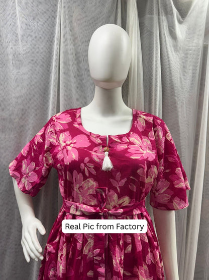 Jasmine Pink - Short Sleeves Midi Dress - Pure Cotton