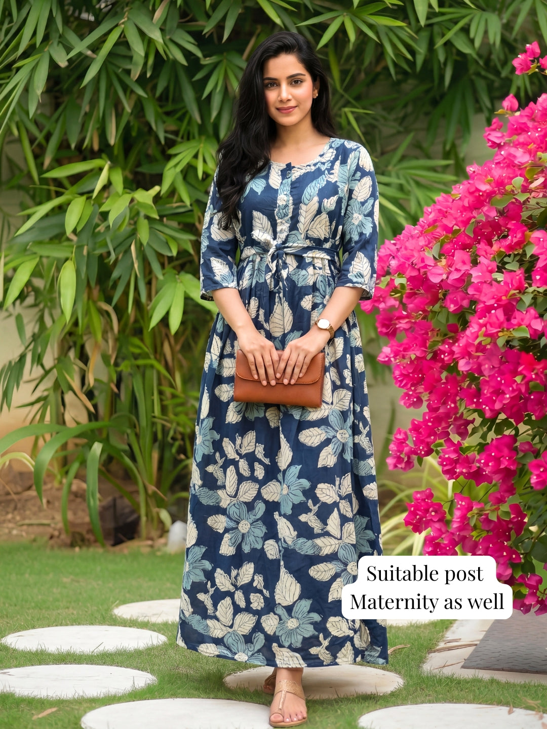 Pastel Blue - Maternity Dress with Feeding Zips - Soft Rayon