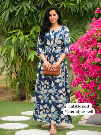 Pastel Blue - Maternity Dress with Feeding Zips - Soft Rayon