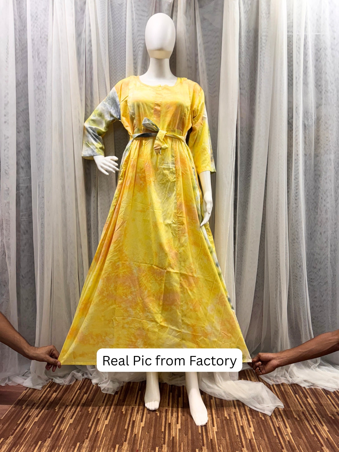 Tye Dye - Yellow Grey - Maternity Kurti with Feeding Zips - Soft Rayon