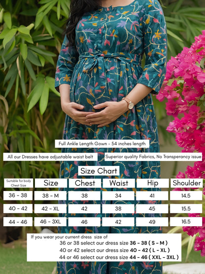 Daisy Sea Green - Maternity Dress with Feeding Zips - Pure Cotton