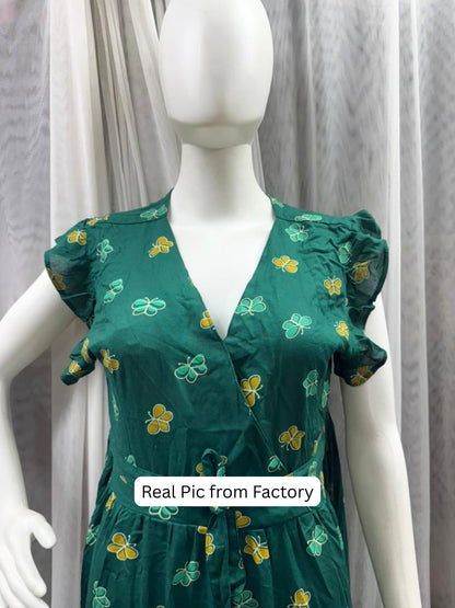 Green Butterfly - Sleevless Midi Dress - Soft Rayon