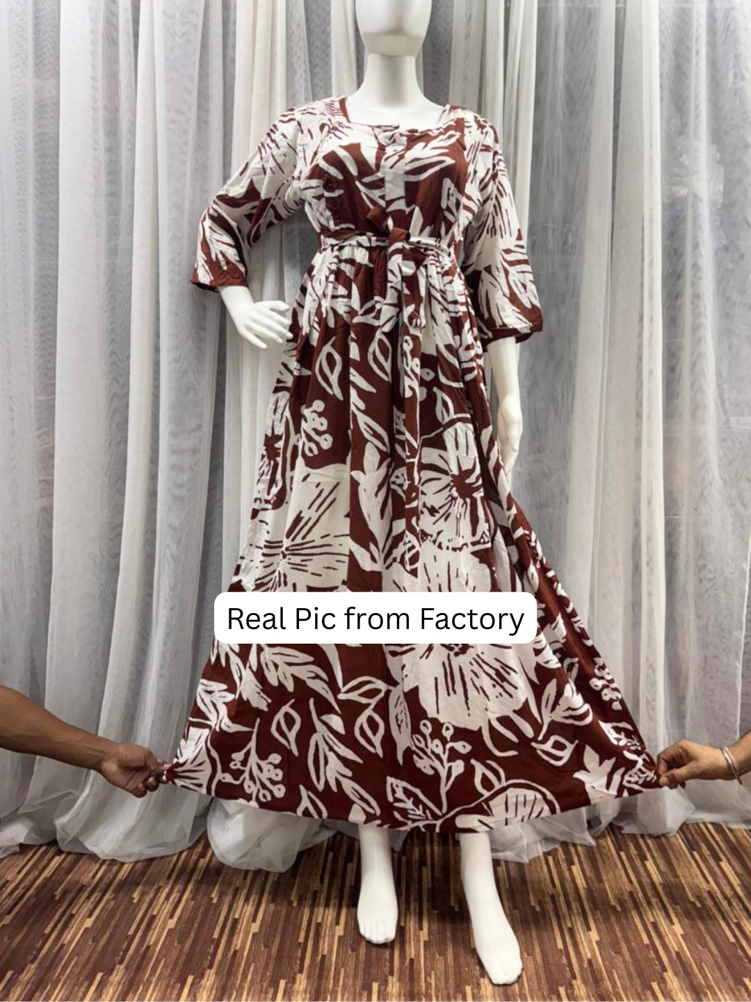 Hibiscus - Brown - Maternity Dress with Feeding Zips - Soft Rayon
