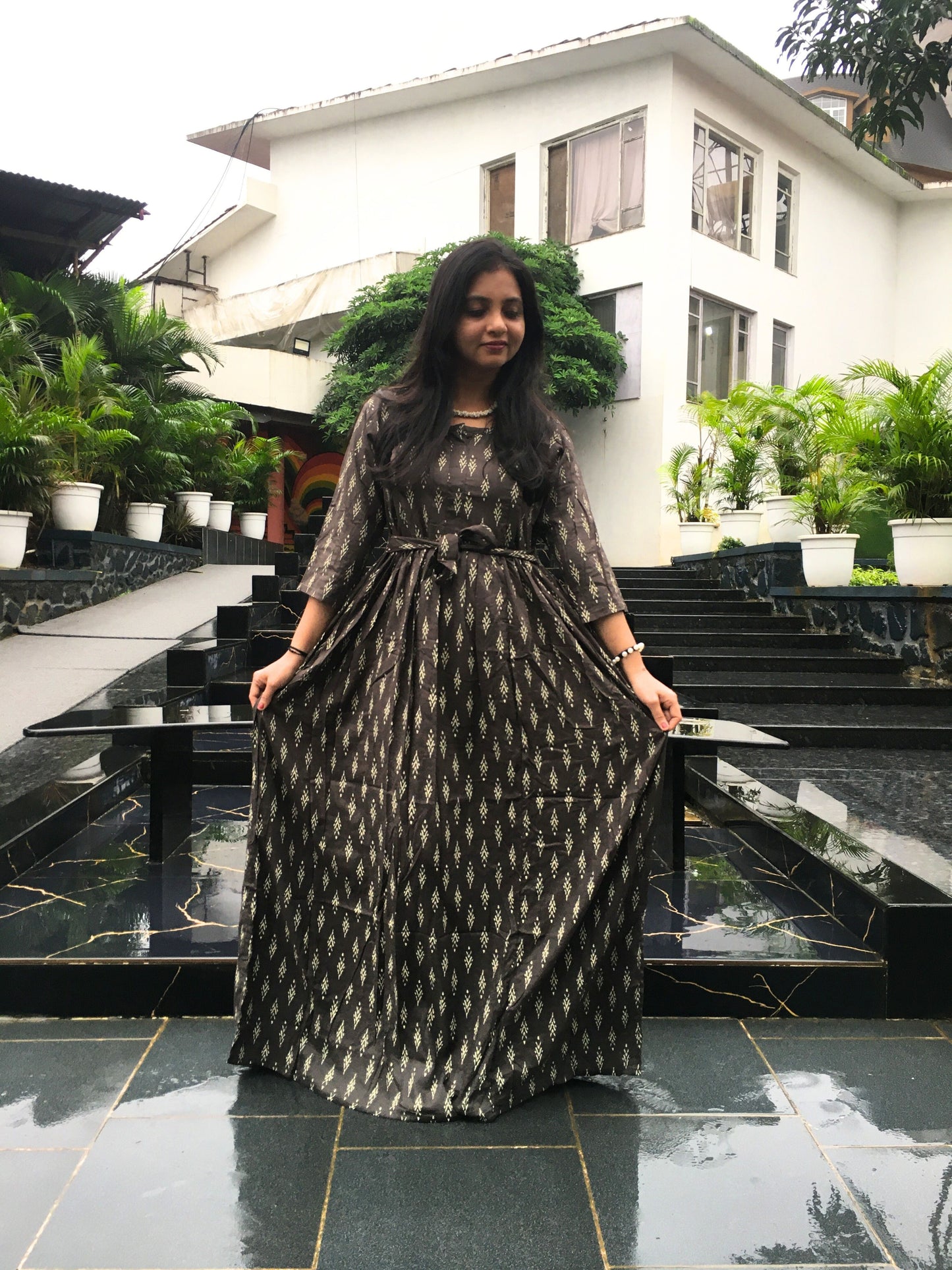 Pine Tree - Dark Grey - Maternity Kurti with Feeding Zips - Soft Rayon
