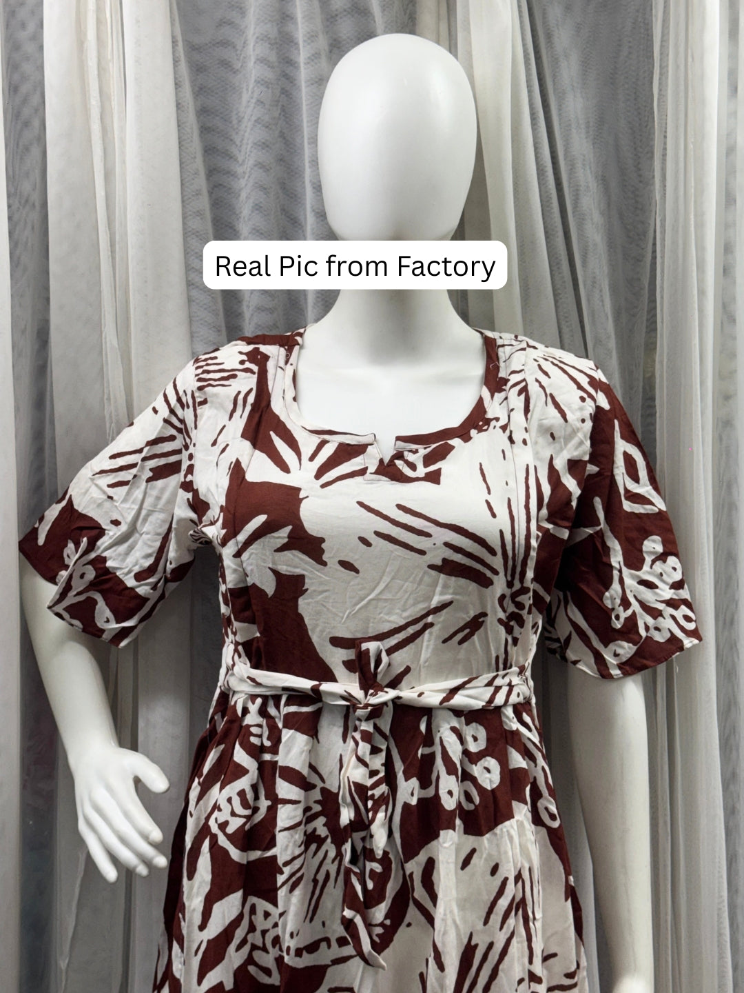 Hibiscus Brown - Knee Length Maternity Dress with Feeding Zips - Soft Rayon