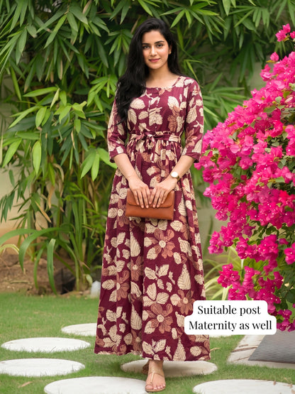 Pastel Maroon - Maternity Dress with Feeding Zips - Soft Rayon