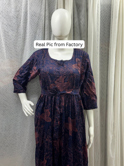 Hibiscus Blue Pink - Maternity Dress with Feeding Zips - Soft Rayon