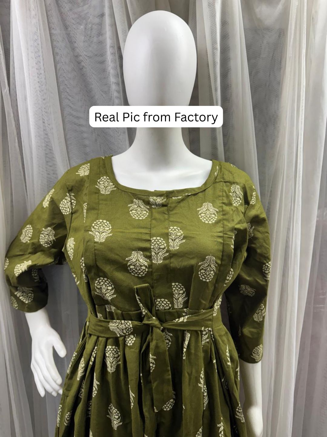 Rustic Flower - Green - Maternity Dress with Feeding Zips - Pure Cotton