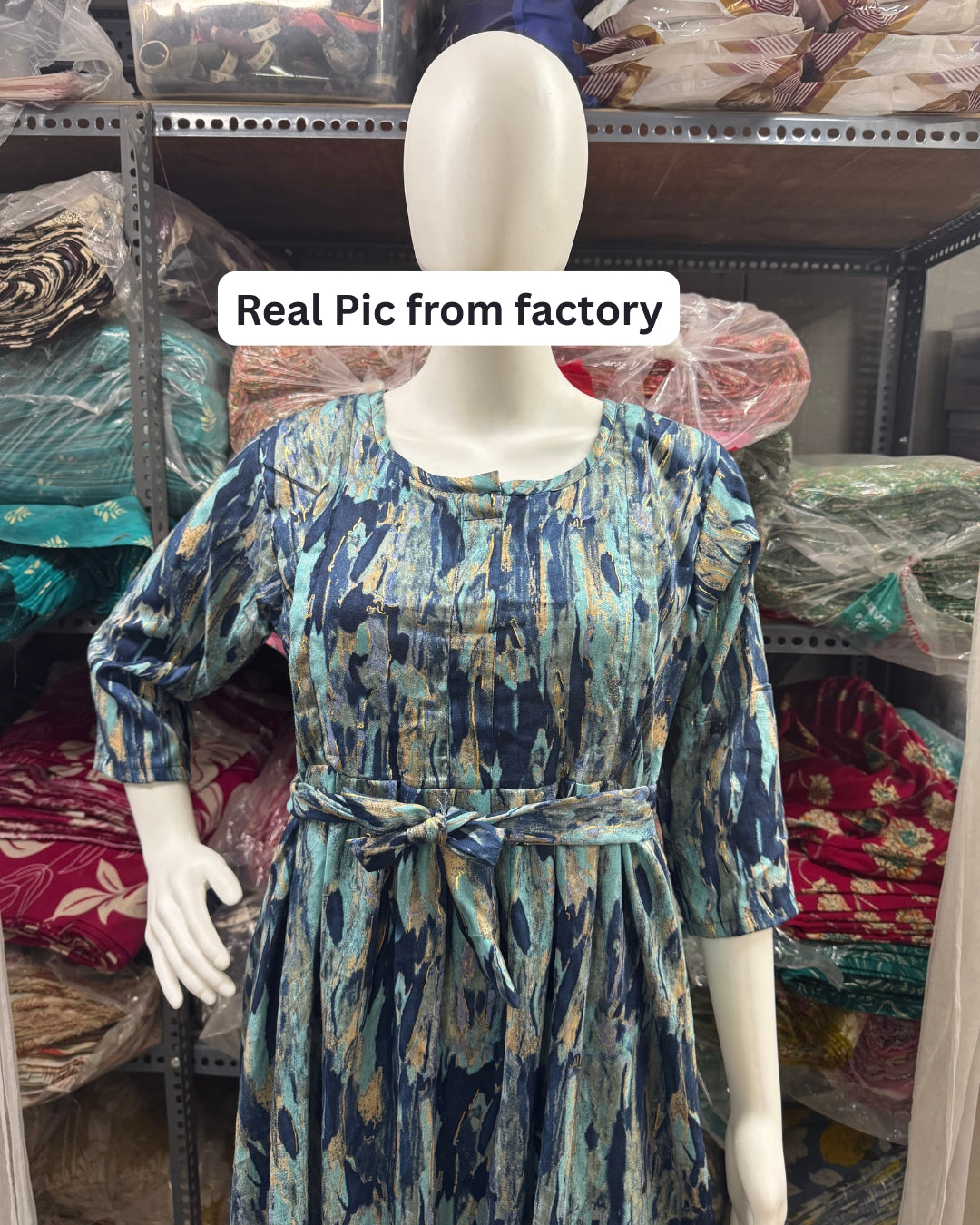 Acrylic Art - Blue - Maternity Kurti with Feeding Zips - Cotton Flex - Thicker Fabric