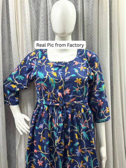Daisy Blue- Maternity Dress with Feeding Zips - Pure Cotton