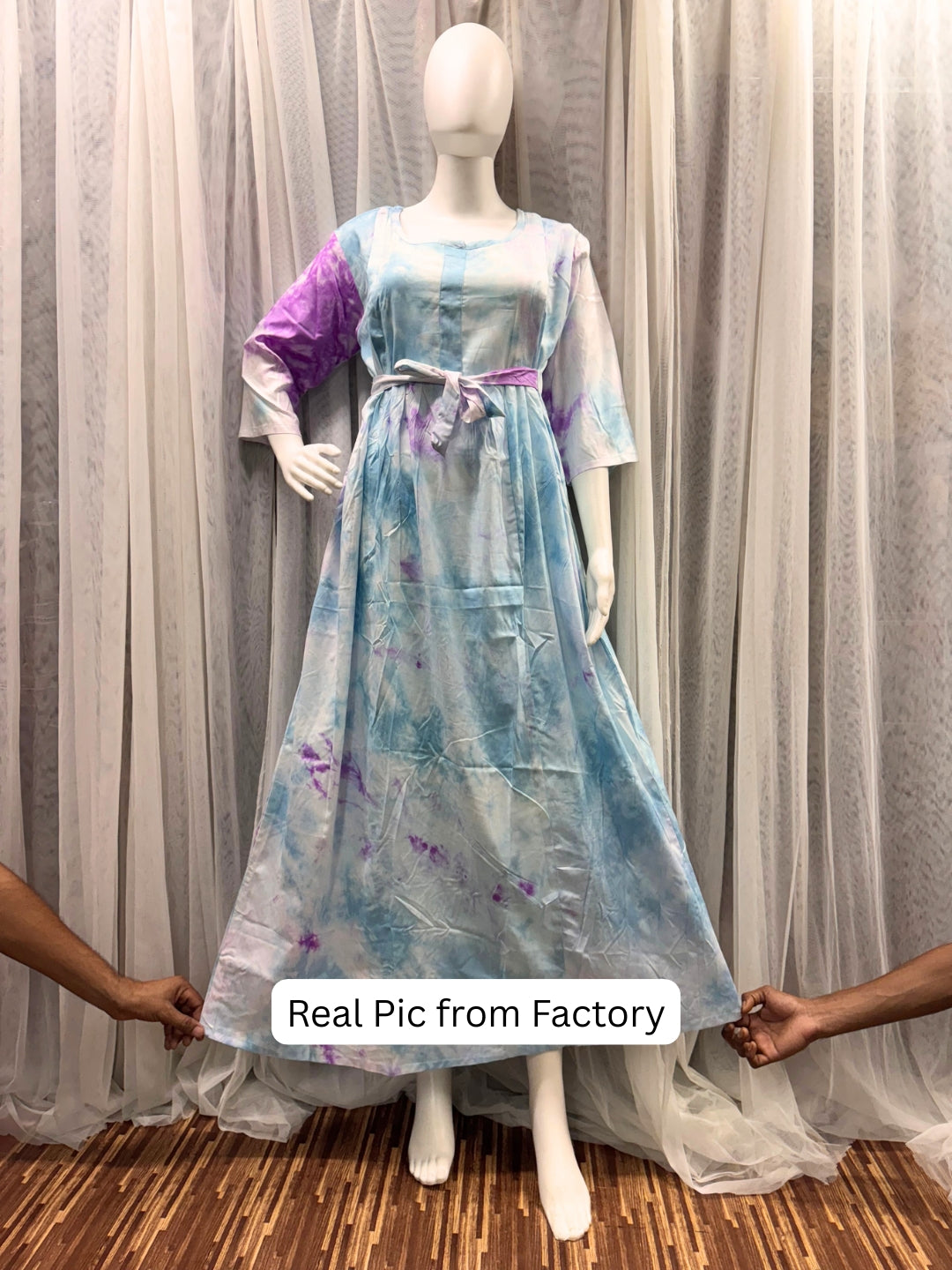 Tye Dye - Sky Blue Purple - Maternity Kurti with Feeding Zips - Soft Rayon