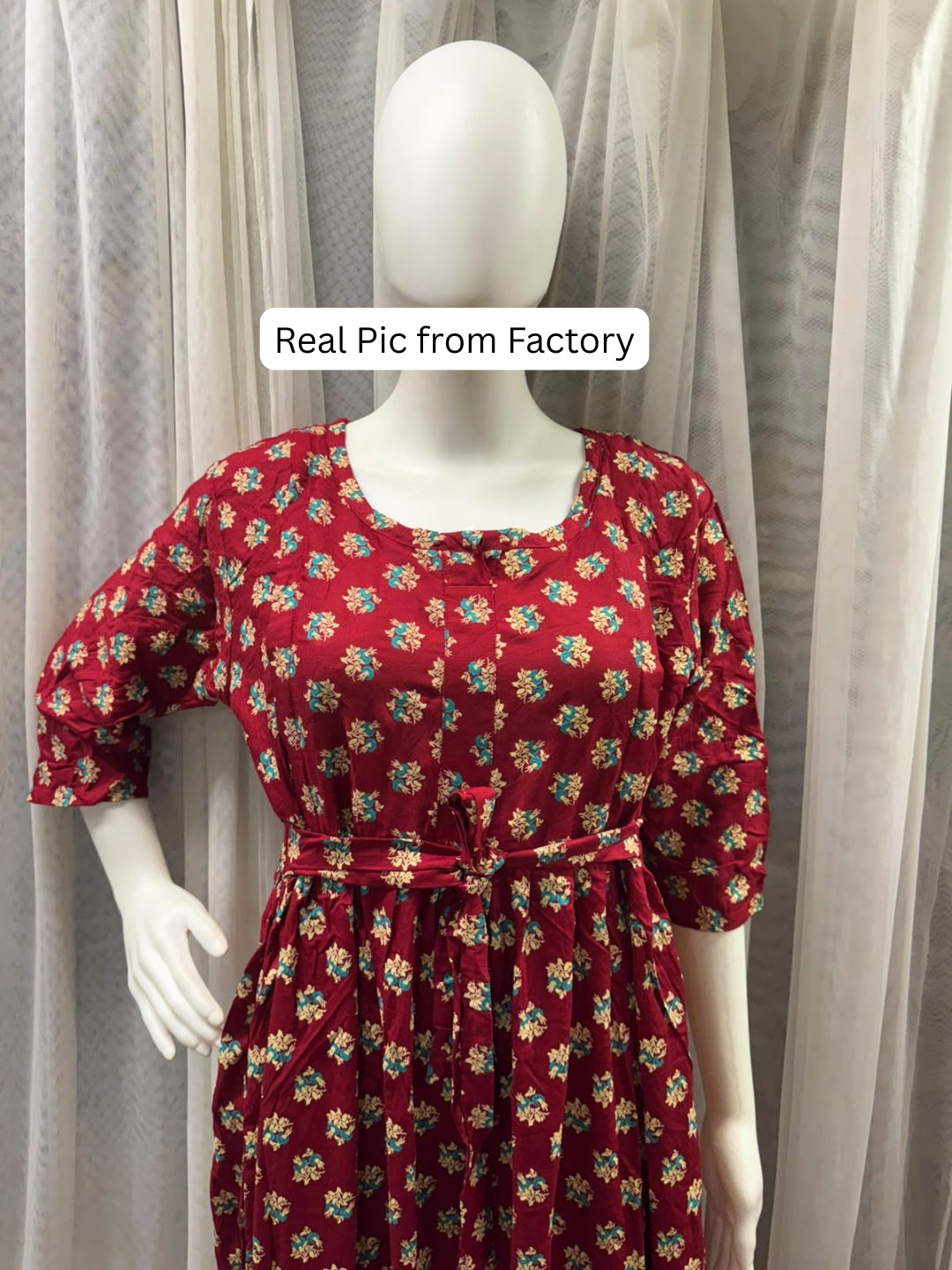 Curly Rose - Red - Maternity Dress with Feeding Zips - Soft Rayon