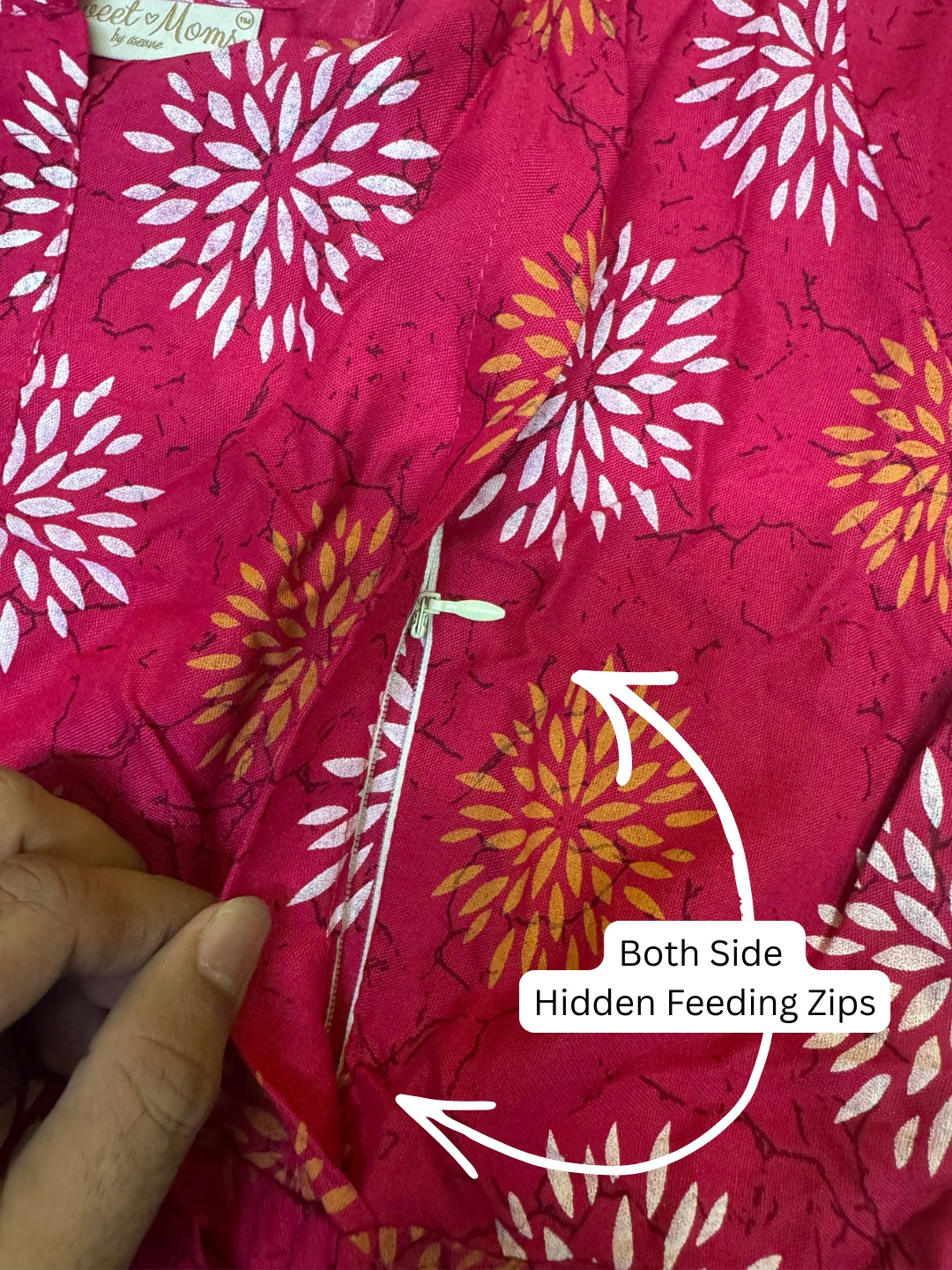 Marigold Rayon - Pink White - Maternity Kurti with Feeding Zips - Soft Rayon