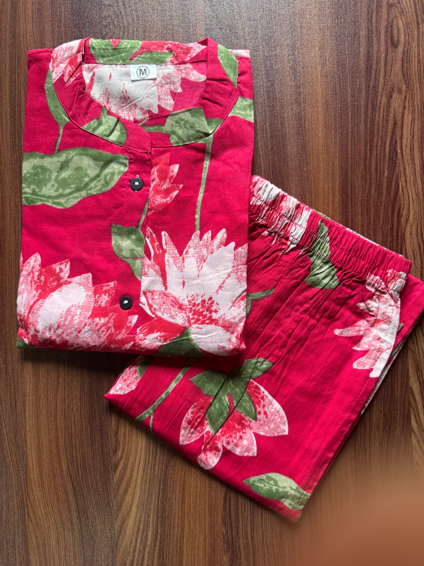 Knee Length- Lotus Red - Cord Sets - Pure Cotton