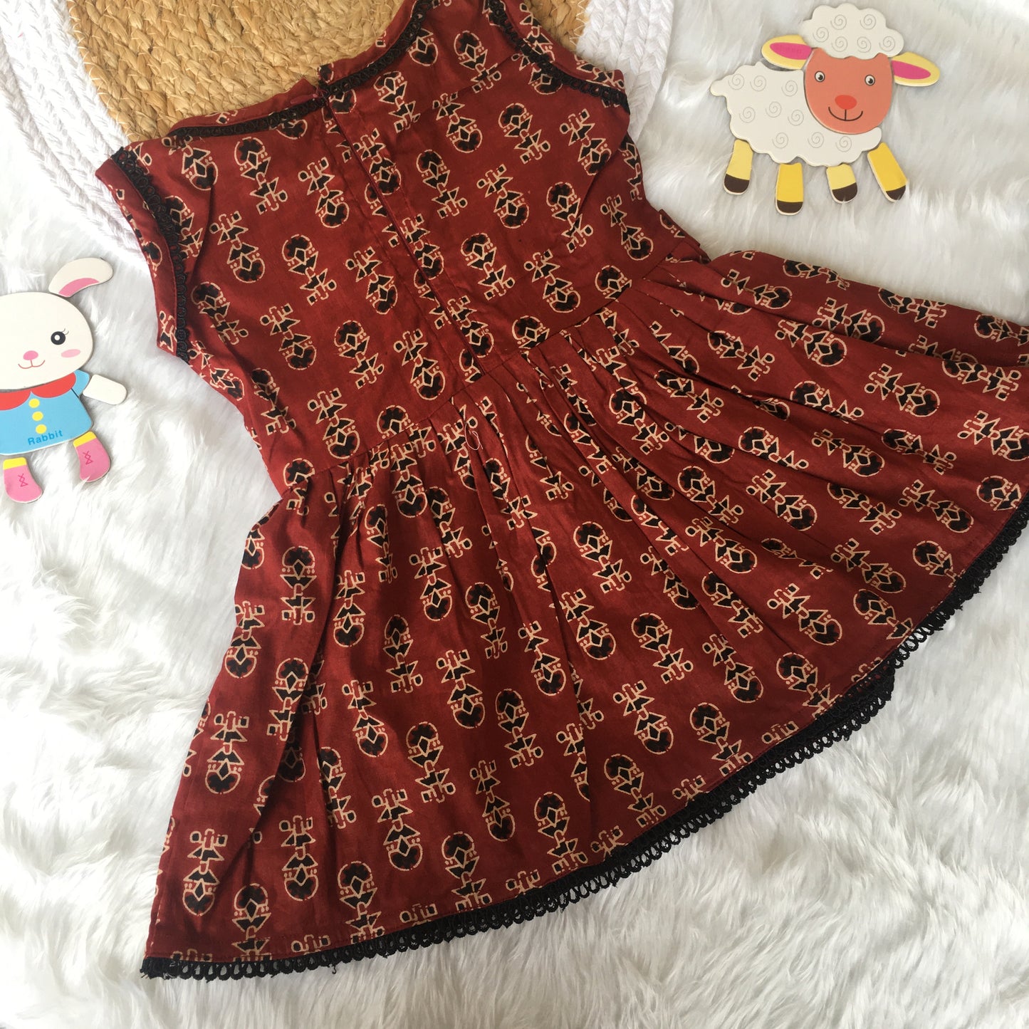 Baby Frock - Maroon Cream Ajrakh