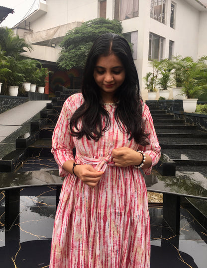 Tie Dye Sibhori - Pink - Maternity Kurti with Feeding Zips - Cotton Flex - Thicker Fabric