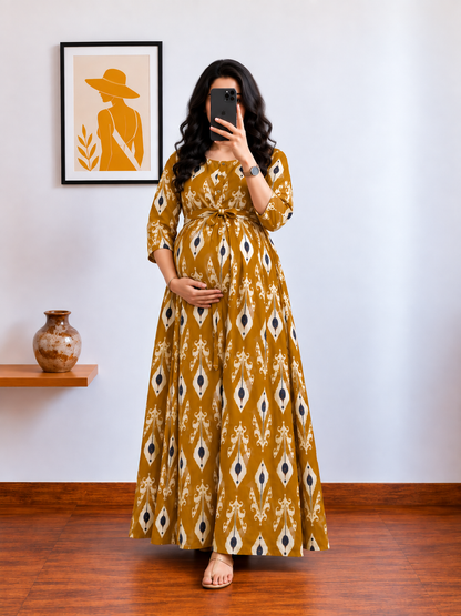 White Arrow - Mustard - Maternity Dress with Feeding Zips - Soft Rayon