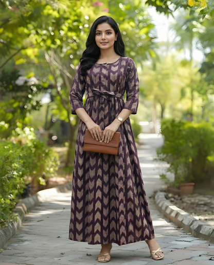 Arrow Print - Purple - Maternity Kurti with Feeding Zips - Cotton Flex - Thicker Fabric