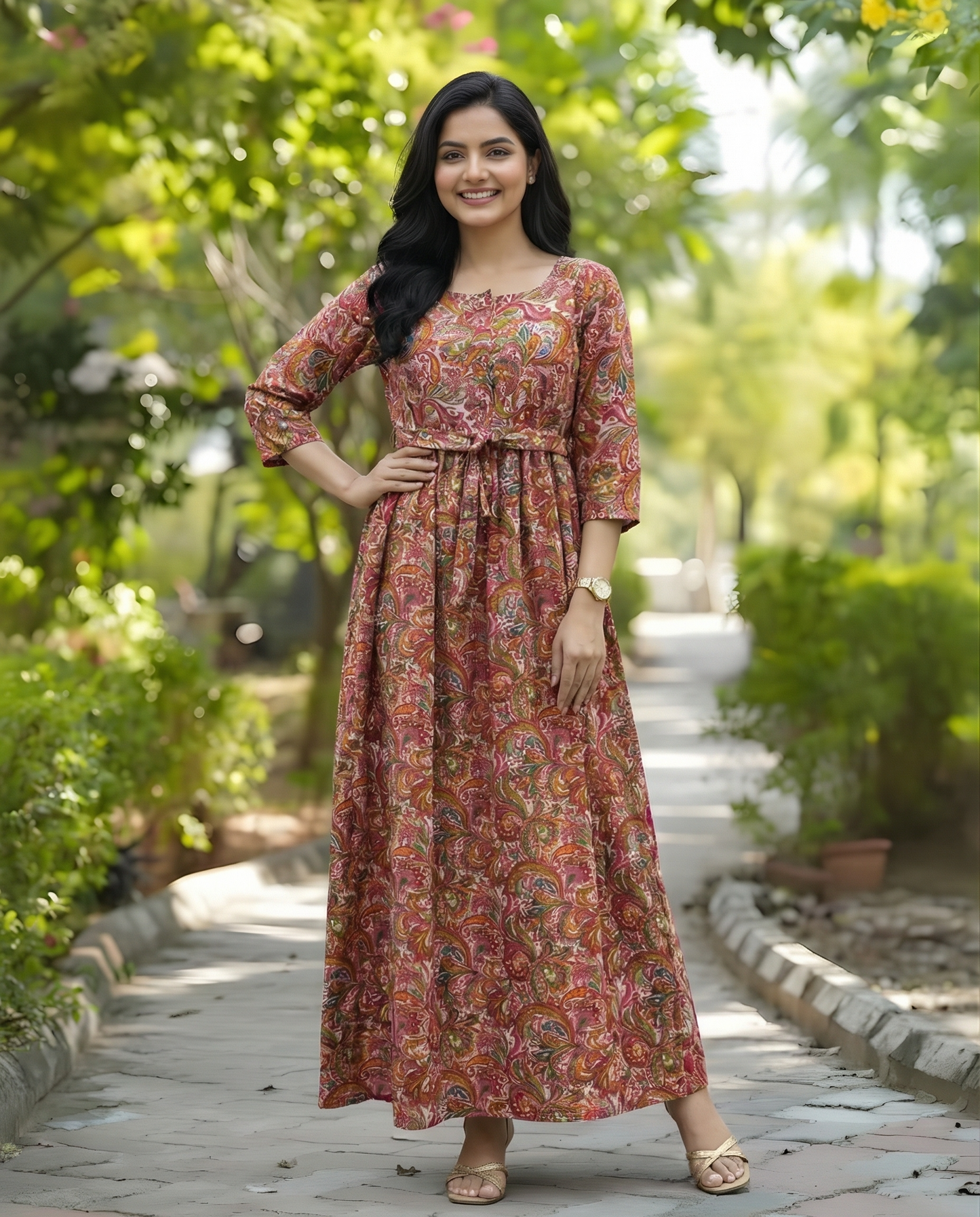 Keri Print - Baby Pink - Maternity Kurti with Feeding Zips - Cotton Flex - Thicker Fabric