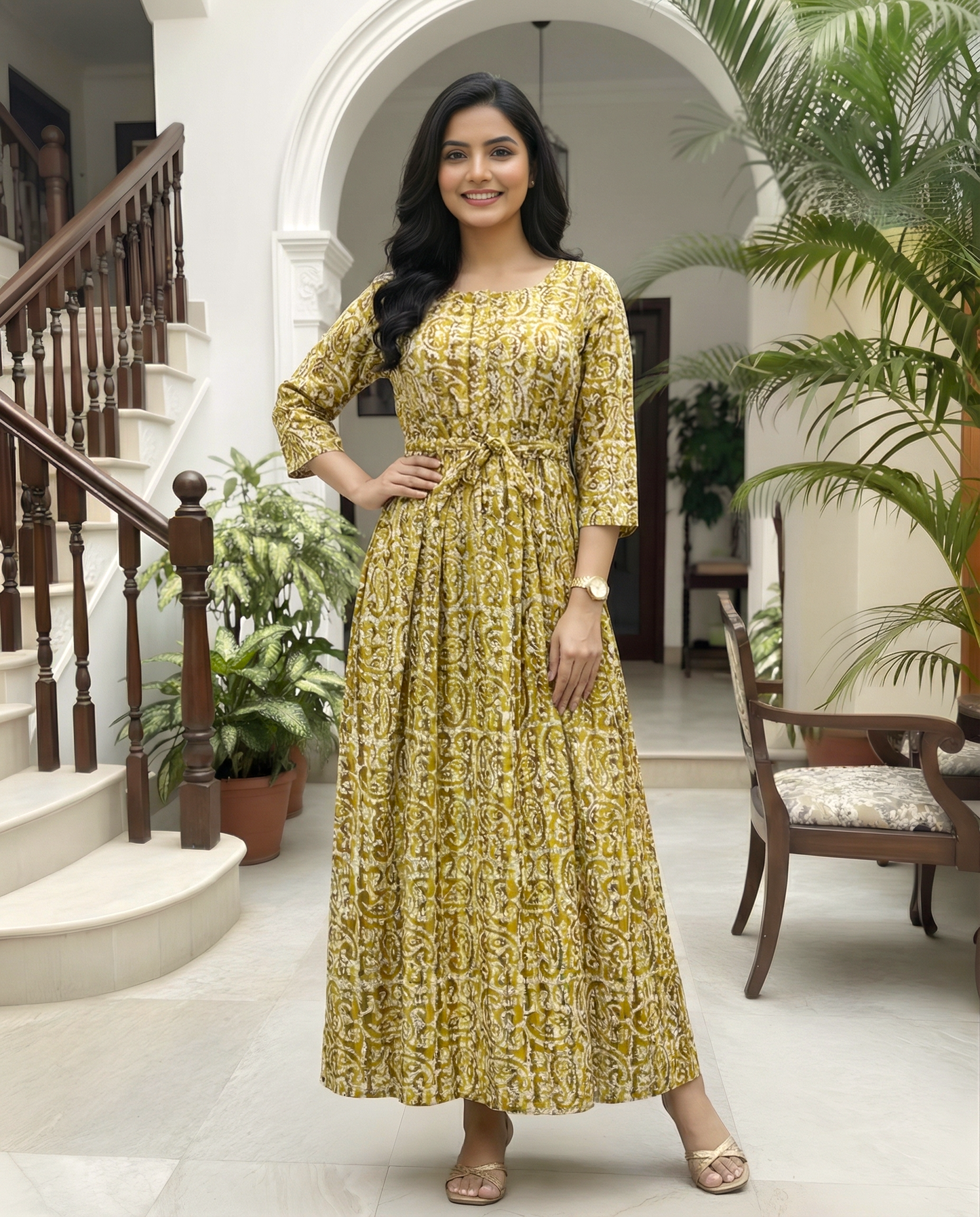 Yellow Keri - Maternity Kurti with Feeding Zips - Cotton Flex - Thicker Fabric