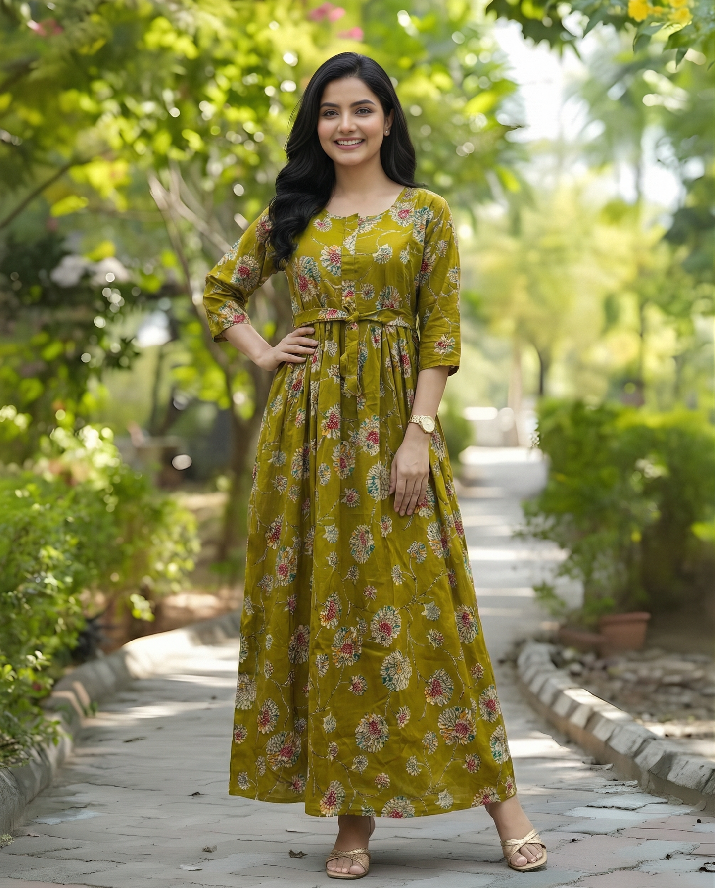 Dessert Red Sunflower - Maternity Kurti with Feeding Zips - Soft Rayon