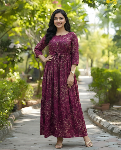 Purple Rose Gold - Maternity Kurti with Feeding Zips - Soft Rayon
