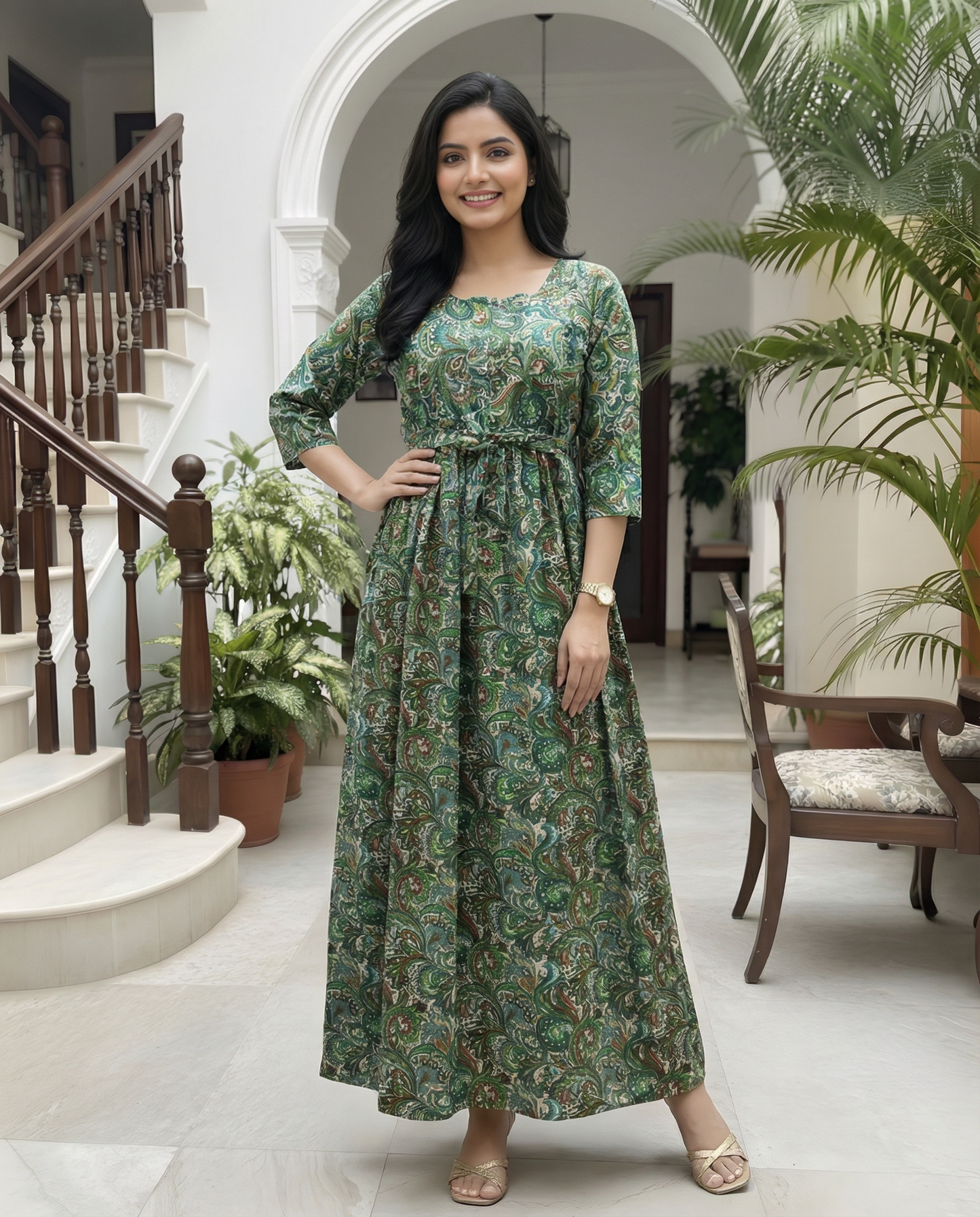 Keri - Sea Green - Maternity Kurti with Feeding Zips - Cotton Flex - Thicker Fabric