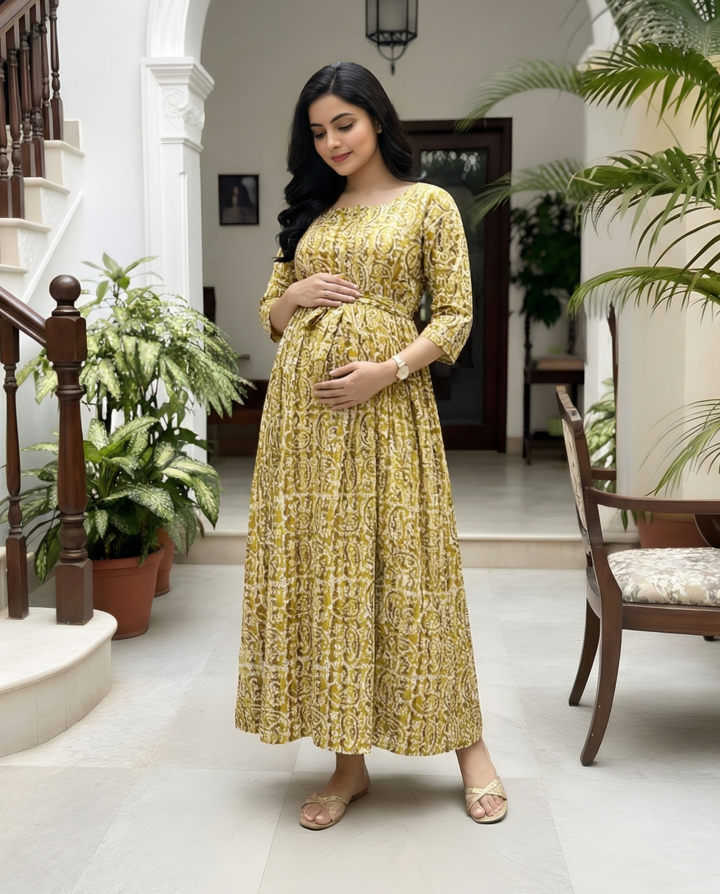 Yellow Keri - Maternity Kurti with Feeding Zips - Cotton Flex - Thicker Fabric