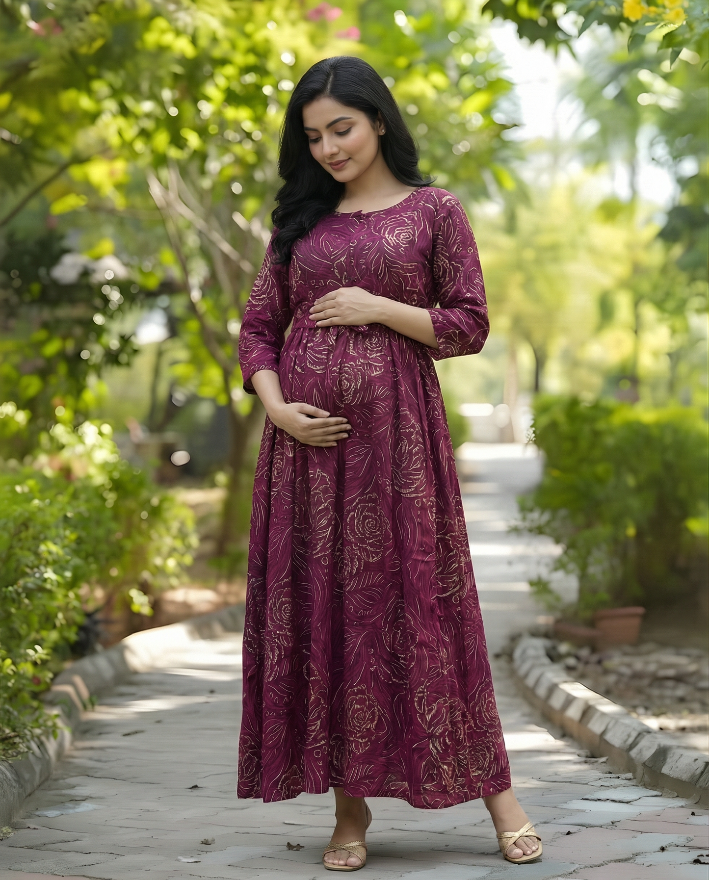 Purple Rose Gold - Maternity Kurti with Feeding Zips - Soft Rayon