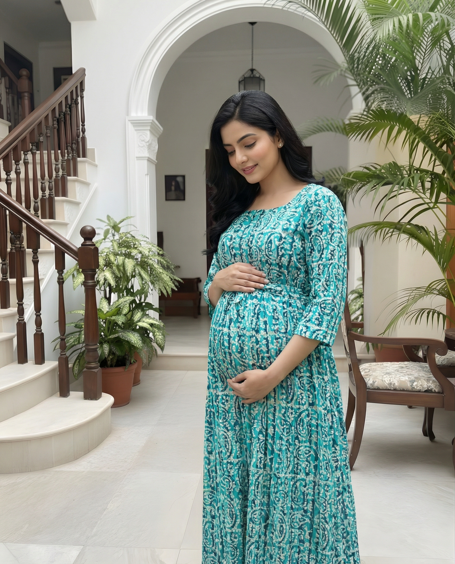 Firozi Keri - Maternity Kurti with Feeding Zips - Cotton Flex - Thicker Fabric