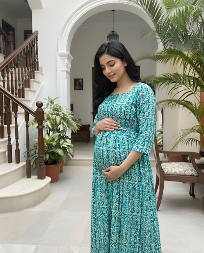 Firozi Keri - Maternity Kurti with Feeding Zips - Cotton Flex - Thicker Fabric